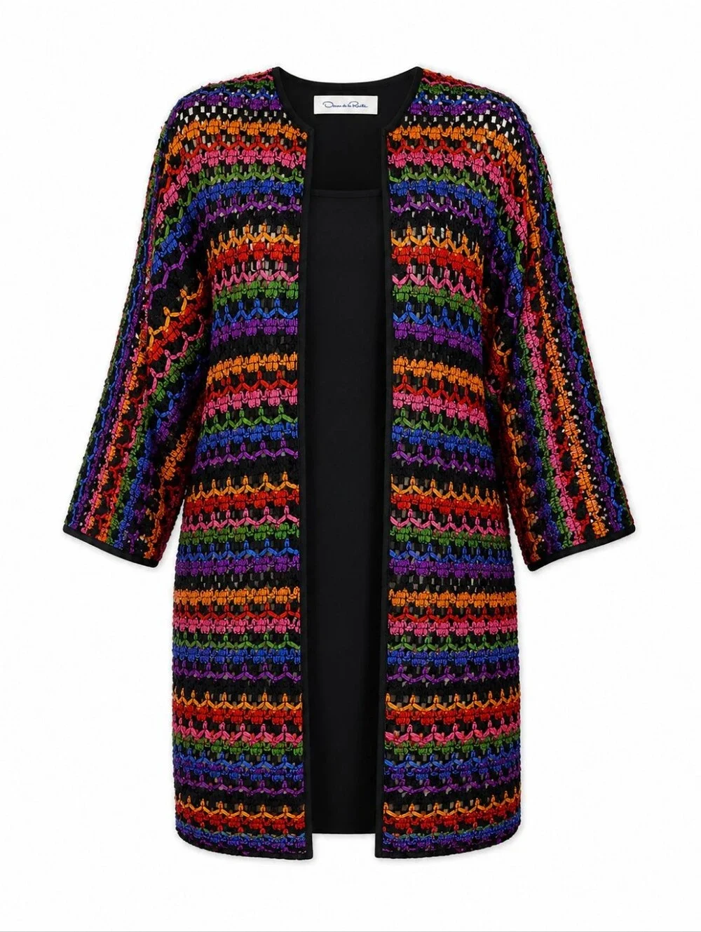 Oscar de la Renta Rare Vintage RainbowRibbon Crochet Cardigan Sweater/Duster 2X